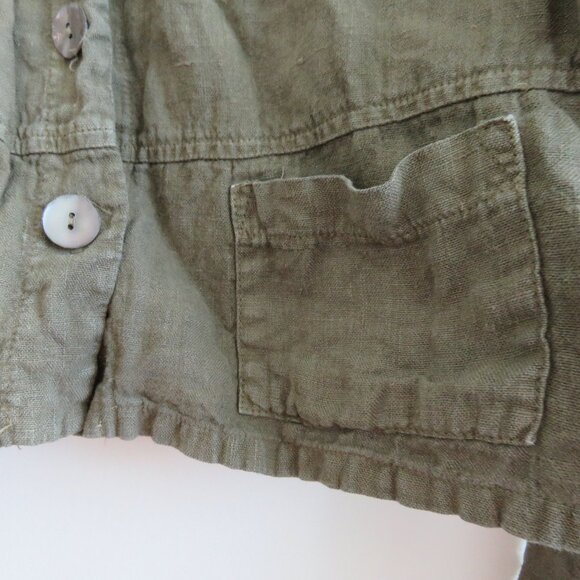 VINTAGE TOM TOM USA 100% Linen Cropped Blazer Jacket Khaki Green Lagenlook S - Picture 9 of 15